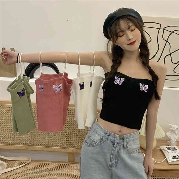 embroideried summer knit tank crop girls knitted camisole sleeveless tee shirts camis with pearl straps for women, White
embroideried summer knit tank crop girls knitted camisole sleeveless tee shirts camis with pearl straps for women, White