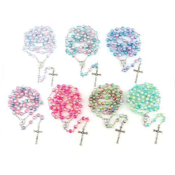 10pcs colorful rosary 8mm round pearl beads catholic rosary with holy soil center crucifix prayer religious jewelry, Silver
10pcs colorful rosary 8mm round pearl beads catholic rosary with holy soil center crucifix prayer religious jewelry, Silver