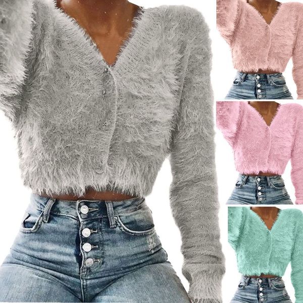 women plush cardigan sweater single breasted v neck long sleeve short sweater ladies spring clothing, White;black
women plush cardigan sweater single breasted v neck long sleeve short sweater ladies spring clothing, White;black