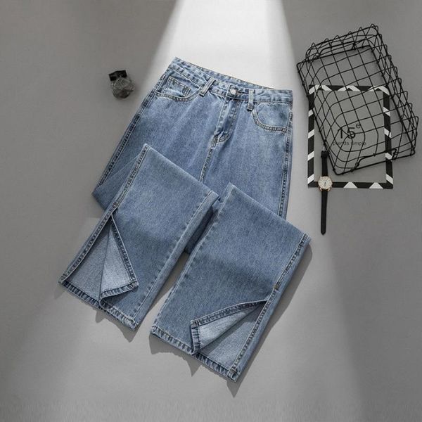 women's jeans split foot solid for woman high waist long pants denim wide casual korea style female ropa mujer, Blue
women's jeans split foot solid for woman high waist long pants denim wide casual korea style female ropa mujer, Blue