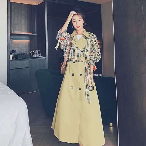 windbreaker female korean plaid design double-breasted 2020 spring autumn british loose casual over knee trench women coat a70 1031, Tan;black
windbreaker female korean plaid design double-breasted 2020 spring autumn british loose casual over knee trench women coat a70 1031, Tan;black