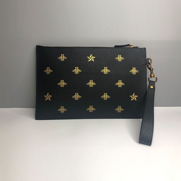 men's gold bee and star print black genuine leather g briefcases