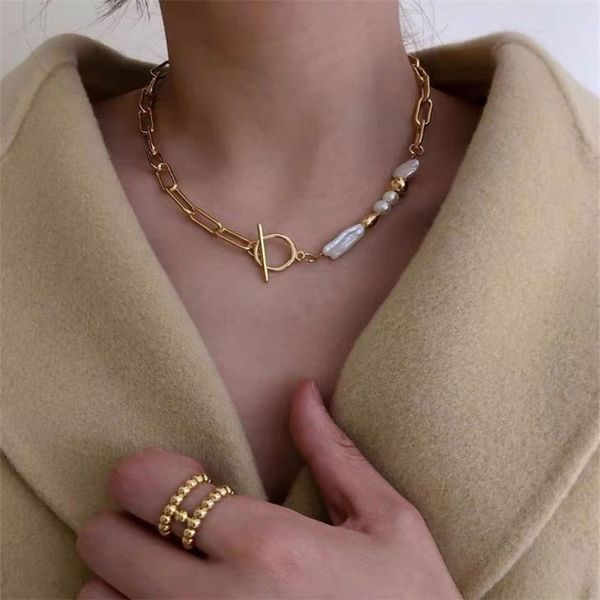 new unique necklace baroque pearl necklace metal thick clavicle chain for women/girls party jewelry fashion gifts, Golden;silver
new unique necklace baroque pearl necklace metal thick clavicle chain for women/girls party jewelry fashion gifts, Golden;silver