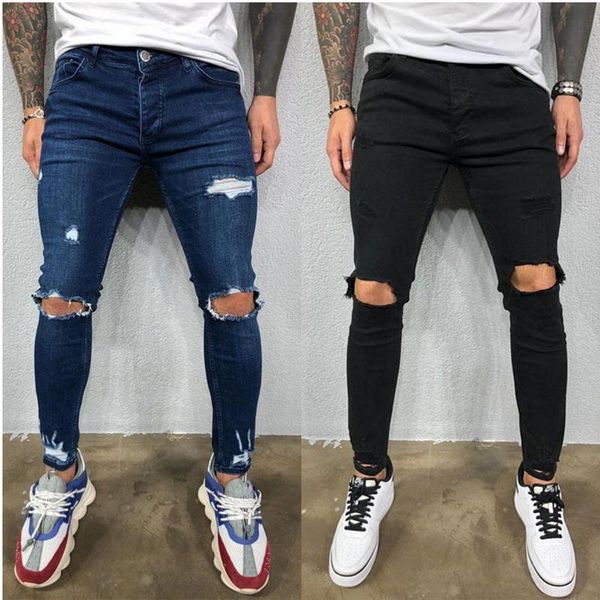 men's jeans men cool designer brand black skinny ripped destroyed stretch slim fit hop pants with holes for mens, Blue
men's jeans men cool designer brand black skinny ripped destroyed stretch slim fit hop pants with holes for mens, Blue