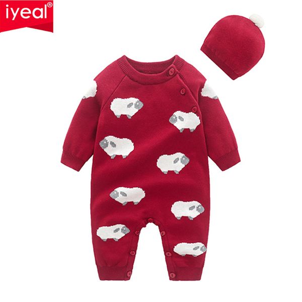 iyeal baby girl rompers newborn baby clothes sweater with hat infant jumpsuits cotton toddler boys girls clothing 0-18m 1021, Blue