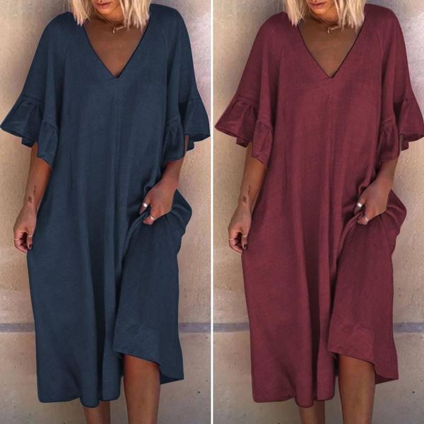 bohemian summer sundress casual women zanzea mid-calf v-neck ruffles tunic solid vestidos short sleeve robe femme plus size 5xl, Black;gray
bohemian summer sundress casual women zanzea mid-calf v-neck ruffles tunic solid vestidos short sleeve robe femme plus size 5xl, Black;gray