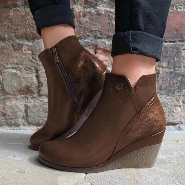 women ankle boots women's wedges short boots woman zip height increasing shoes female round toe flock footwear plus size 35-43, Black
women ankle boots women's wedges short boots woman zip height increasing shoes female round toe flock footwear plus size 35-43, Black