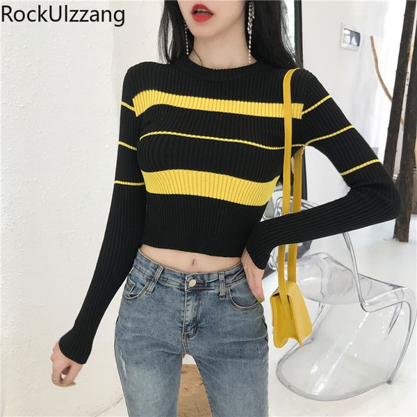 korean women long sleeve fall pullover colorblock contrast stripe slim crop short sweater knit fashion cute cropped tee pull, White;black
korean women long sleeve fall pullover colorblock contrast stripe slim crop short sweater knit fashion cute cropped tee pull, White;black