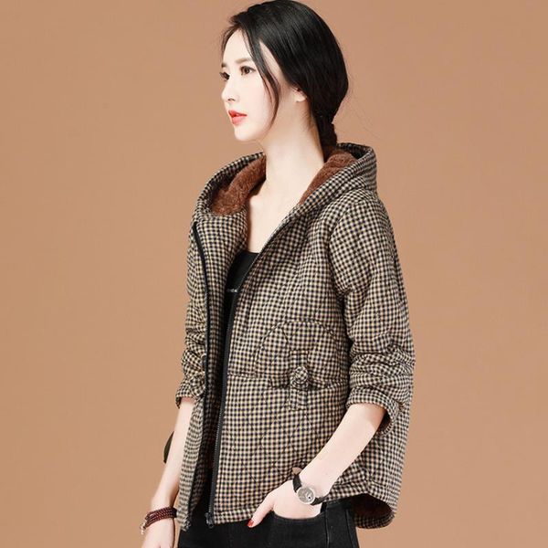 women's down & parkas winter plaid jacket for women velvet thicken loose long sleeve hooded collar woman short zipper leisure, Black
women's down & parkas winter plaid jacket for women velvet thicken loose long sleeve hooded collar woman short zipper leisure, Black