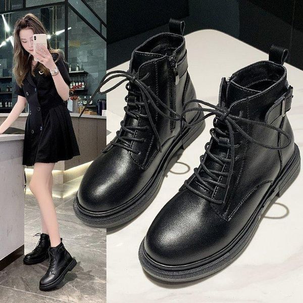boots genuine cow leather women's thick bottom 2021 fall british style round toe single ankle women 5704, Black
boots genuine cow leather women's thick bottom 2021 fall british style round toe single ankle women 5704, Black