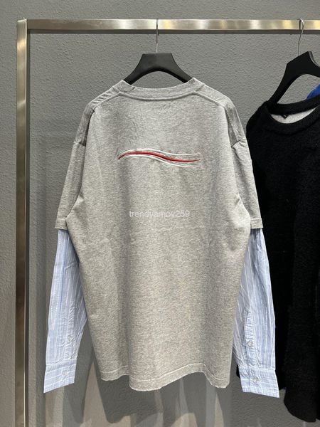 women's t-shirt autumn and winter high version b family cola wave splicing fake two-piece pullover round neck loose men's women�, White
women's t-shirt autumn and winter high version b family cola wave splicing fake two-piece pullover round neck loose men's women�, White