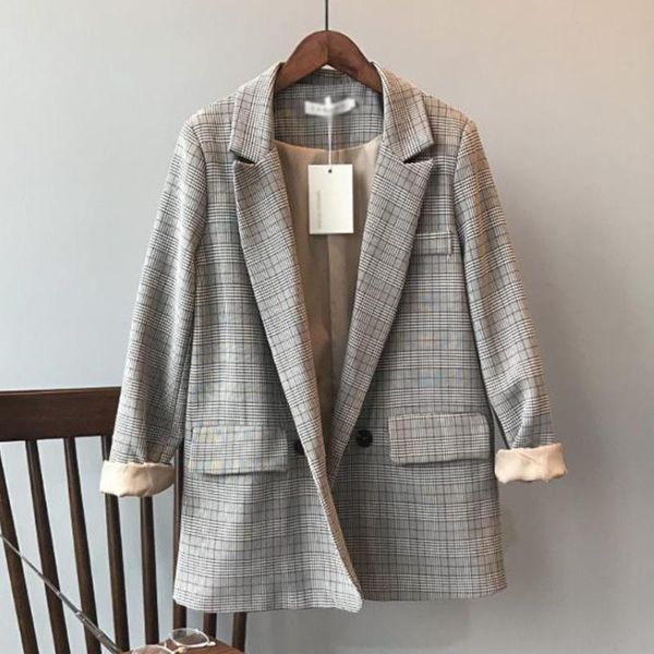 autumn loose plaid print blazer jacket casual women double breasted pockets designing coat elegant office lady suit blazers, White;black
autumn loose plaid print blazer jacket casual women double breasted pockets designing coat elegant office lady suit blazers, White;black
