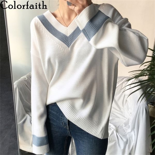 colorfaith new 2020 autumn winter women's sweaters v-neck pullover korean style minimalist casual female jumpers sw8853 y200910, White;black 
colorfaith new 2020 autumn winter women's sweaters v-neck pullover korean style minimalist casual female jumpers sw8853 y200910, White;black