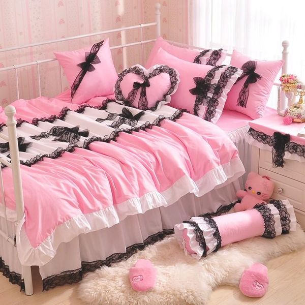 solid color princess duvet cover set king pink ruffles lace bow bedspread bed skirt 100%cotton bedding set home textile
solid color princess duvet cover set king pink ruffles lace bow bedspread bed skirt 100%cotton bedding set home textile