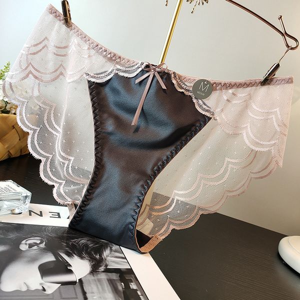 satin lace underwear perspective no trace allure mesh women's low waist briefs, Black;pink
satin lace underwear perspective no trace allure mesh women's low waist briefs, Black;pink