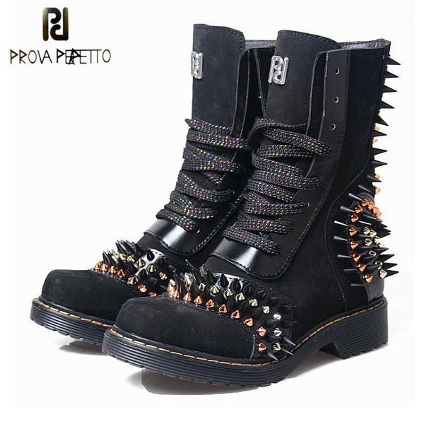 boots prova perfetto genuine leather rivet studded women's round toe low heel autumn winter motorcycle short boots1, Black
boots prova perfetto genuine leather rivet studded women's round toe low heel autumn winter motorcycle short boots1, Black