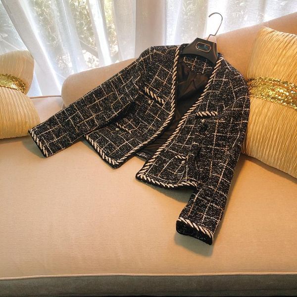 new coat cardigan famous woman with small temperament small fragrance black plaid self cultivation net red short jacket, Black;brown
new coat cardigan famous woman with small temperament small fragrance black plaid self cultivation net red short jacket, Black;brown