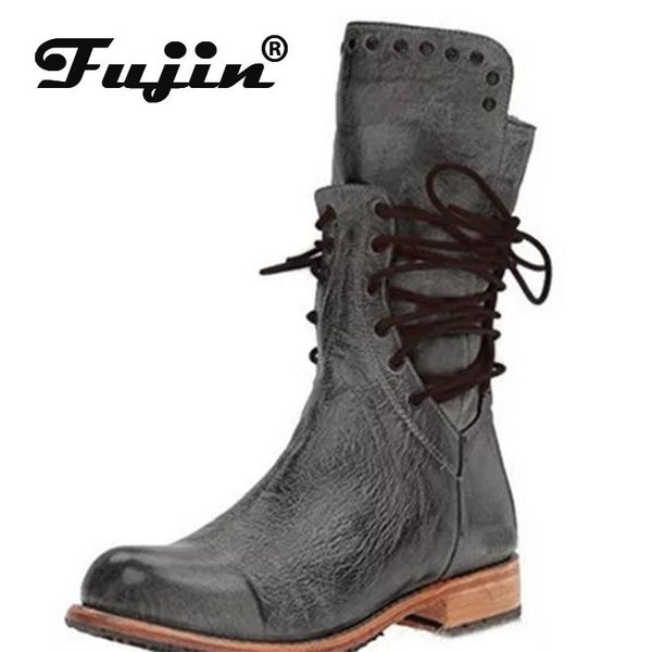 boots fujin 2021 winter women retro shoes leather vintage rivets lace-up mid-calf zapato quality booties, Black
boots fujin 2021 winter women retro shoes leather vintage rivets lace-up mid-calf zapato quality booties, Black