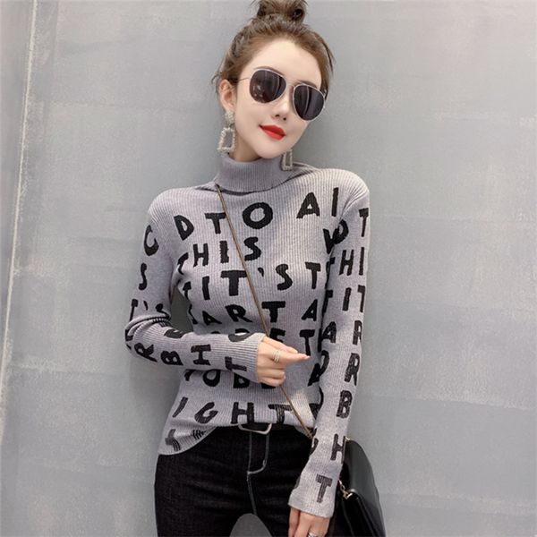 #3858 black grey khaki sweater women korean style turtleneck slim elastic long sleeves pullover women letters basic knitted, White;black
#3858 black grey khaki sweater women korean style turtleneck slim elastic long sleeves pullover women letters basic knitted, White;black
