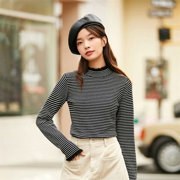 inman winter new arrivals women's striped sweater long sleeve slim half high collar knitwear 201221, White;black
inman winter new arrivals women's striped sweater long sleeve slim half high collar knitwear 201221, White;black