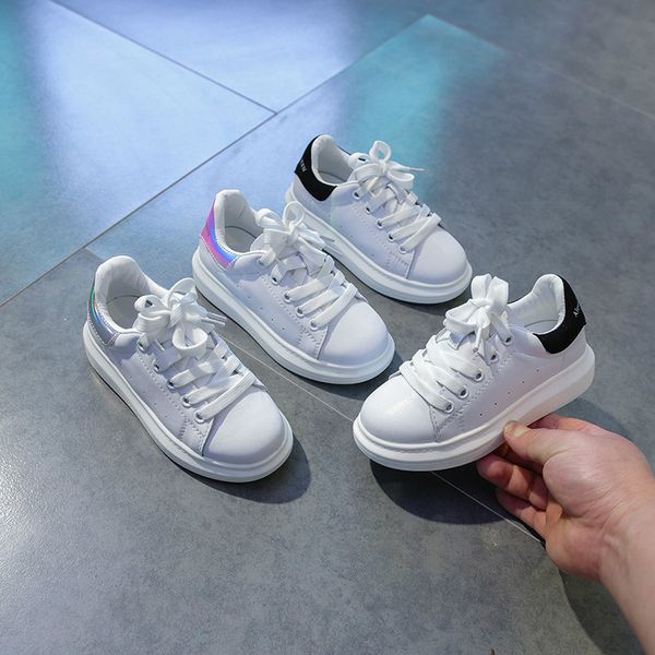 white autumn for children teenager boys sport shoes casual leather sneaker in girls, Black