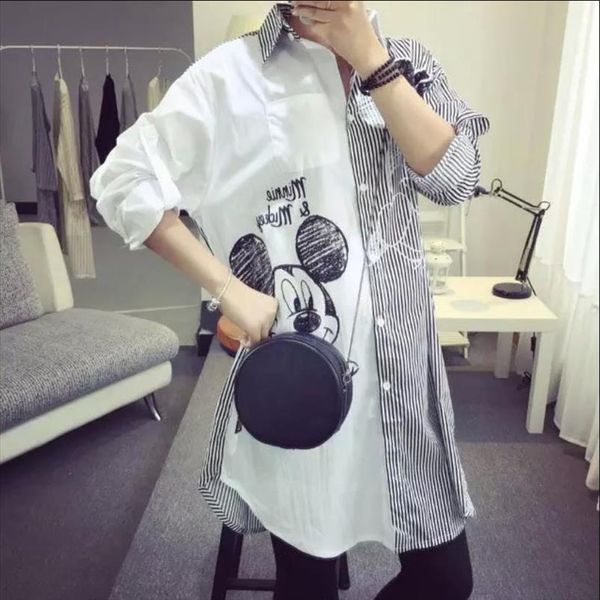 womens 2021 fall cartoon printing midi shirt women oversize long shirt patchwork stripes loose blouses for woman, White
womens 2021 fall cartoon printing midi shirt women oversize long shirt patchwork stripes loose blouses for woman, White