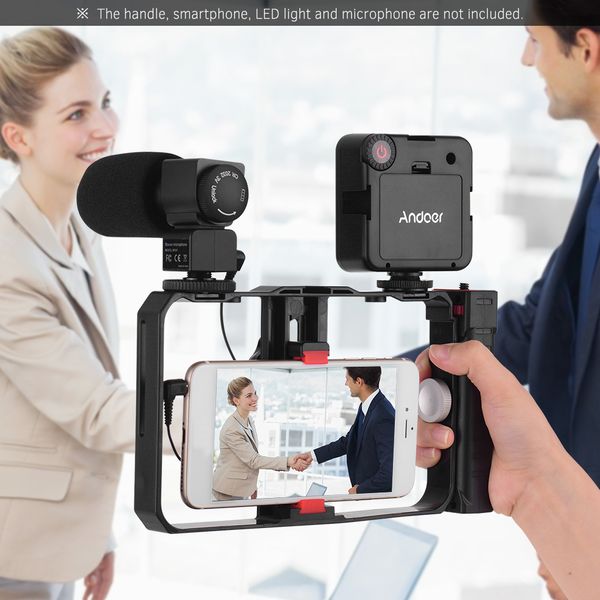 portable smartphone video rig handheld stabilizer grip cage with phone holder 3 cold shoe mounts handle for iphone xs
portable smartphone video rig handheld stabilizer grip cage with phone holder 3 cold shoe mounts handle for iphone xs