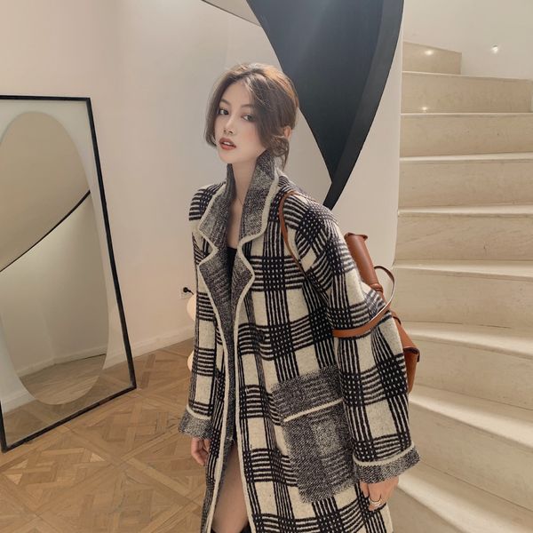 hstar checkered women's mid-length loose ins temperament fashion casual woolen coat trend, Black
hstar checkered women's mid-length loose ins temperament fashion casual woolen coat trend, Black