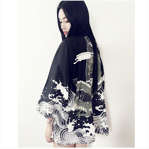 fashion women harajuku japanese robes streetwear style waves flying dragon loose chiffon cardigan kimono feminino, White
fashion women harajuku japanese robes streetwear style waves flying dragon loose chiffon cardigan kimono feminino, White