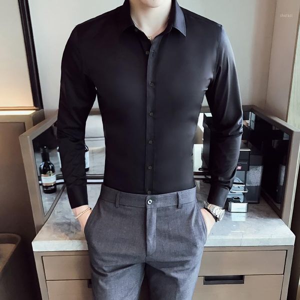 2020 new men's business casual shirt long sleeve slim fit stretch easy ironing solid color turn down collar dress blouses1, White;black
2020 new men's business casual shirt long sleeve slim fit stretch easy ironing solid color turn down collar dress blouses1, White;black