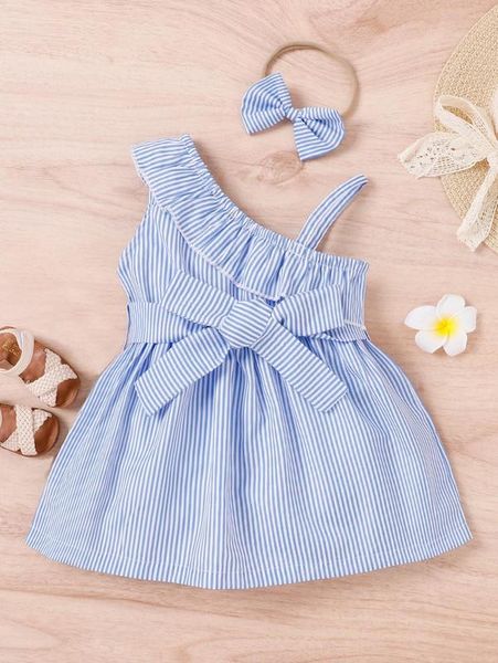 baby striped asymmetrical neck ruffle belted dress with headband she, Red;yellow
baby striped asymmetrical neck ruffle belted dress with headband she, Red;yellow