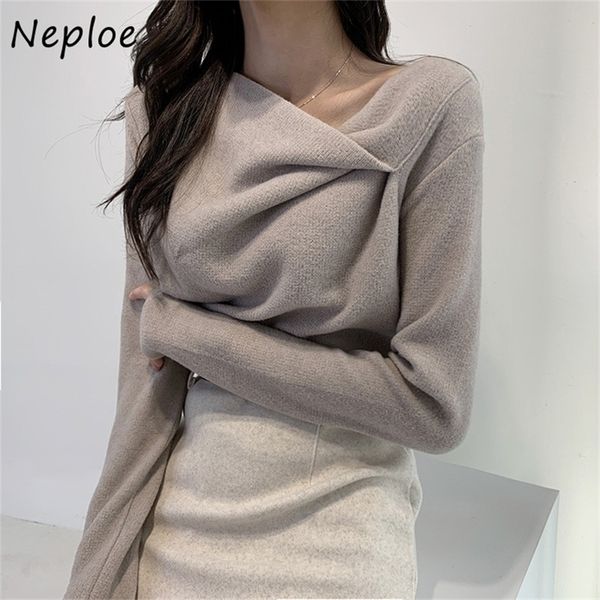 neploe skew collar irregular knitted sweater women chic autumn winter elegant femme pullovers solid color simple all-match 201221, White;black
neploe skew collar irregular knitted sweater women chic autumn winter elegant femme pullovers solid color simple all-match 201221, White;black