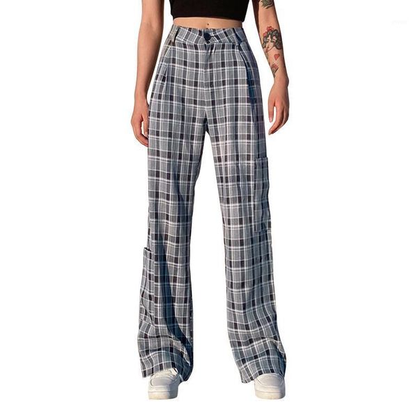 women straight leg pants, trendy high waist plaid print loose work office trousers1, Black;white
women straight leg pants, trendy high waist plaid print loose work office trousers1, Black;white