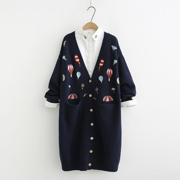 heavy duty color air balloon embroidery long cardigan sweater mori girl autumn winter 201128, White;black
heavy duty color air balloon embroidery long cardigan sweater mori girl autumn winter 201128, White;black