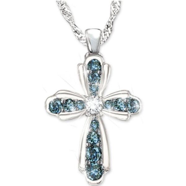 new romantic luxury beautiful cross blue zircon pendant women's elegant temperament noble necklace banquet accessories gift, Silver
new romantic luxury beautiful cross blue zircon pendant women's elegant temperament noble necklace banquet accessories gift, Silver