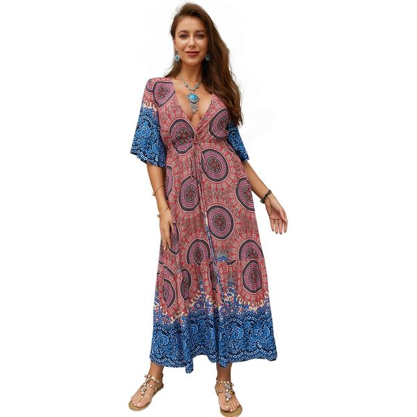 womens 2019 summer bohemian beach dress long dress, Black;gray
womens 2019 summer bohemian beach dress long dress, Black;gray