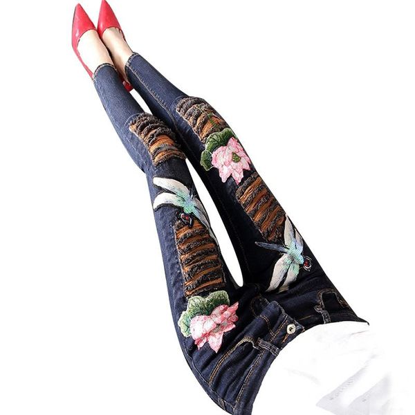 lotus embroidery and dragonfly sequins pattern jeans for women pencil slim skinny jeans for girls ripped trousers a300, Blue
lotus embroidery and dragonfly sequins pattern jeans for women pencil slim skinny jeans for girls ripped trousers a300, Blue