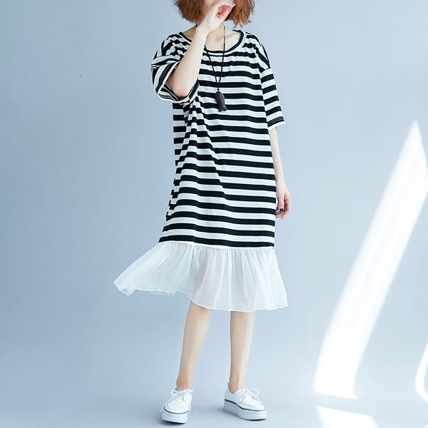 2021 new plus siz summer black white striped mesh patchwork elegant loose comfortable cotton robe femme big size women 8i6t, Black;gray
2021 new plus siz summer black white striped mesh patchwork elegant loose comfortable cotton robe femme big size women 8i6t, Black;gray