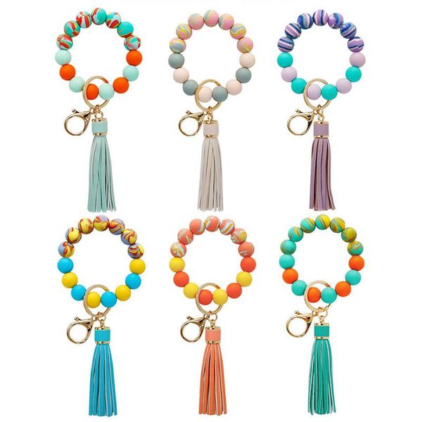 2022 new silicone keychain keys tassel wood beads bracelet keyring for women multicolor bead keychains, Silver
2022 new silicone keychain keys tassel wood beads bracelet keyring for women multicolor bead keychains, Silver