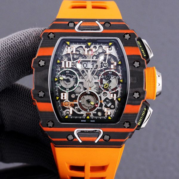 kv factory makes new rm11-03 upgraded f1 supercar timepiece with 7750 movement mechanical dimensions 40x50x16mm carbon fiber dial luminous h, Slivery;brown