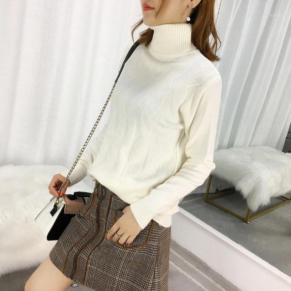 2019 new sweater women's loose sweater turtleneck1, White;black