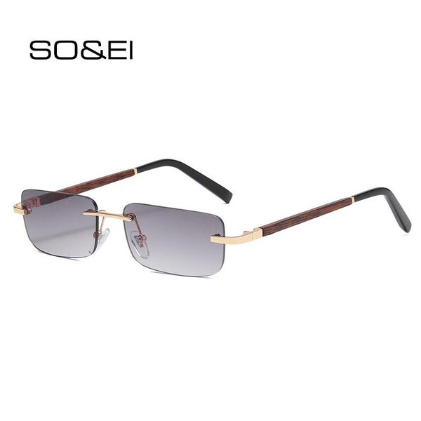 so&ei fashion small rectangle rimless gradient sunglasses women vintage wood grain eyewear men square sun glasses shades uv400, White;black
so&ei fashion small rectangle rimless gradient sunglasses women vintage wood grain eyewear men square sun glasses shades uv400, White;black
