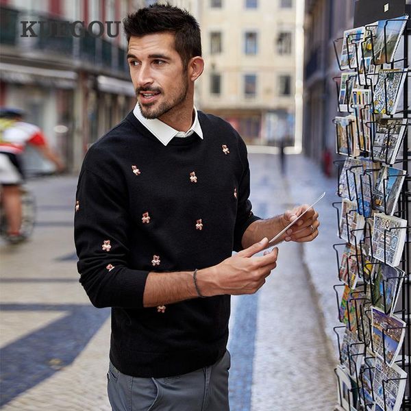 kuegou 2020 autumn embroidery bear black sweater men pullover casual jumper for male wear brand knitted oversize clothes 9203, White;black
kuegou 2020 autumn embroidery bear black sweater men pullover casual jumper for male wear brand knitted oversize clothes 9203, White;black