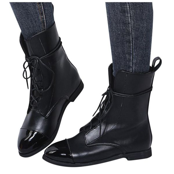 boots women'sretro soft leather round toe color matching lace flat ankle women's autumn platform shoes fashion, Black
boots women'sretro soft leather round toe color matching lace flat ankle women's autumn platform shoes fashion, Black