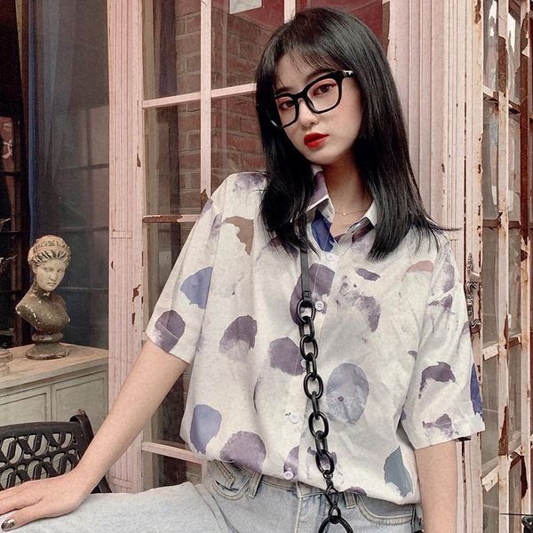 women blouses short sleeve summer printed turn down collar ins harajuku outwear womens chic fashion korean style all match new bbycos, White;black
women blouses short sleeve summer printed turn down collar ins harajuku outwear womens chic fashion korean style all match new bbycos, White;black