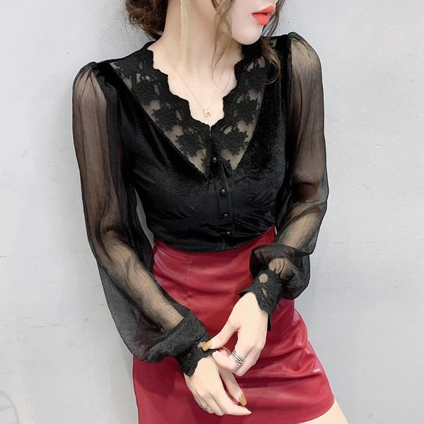 2021 autumn and winter women's shirt new korean style gold velvet and gauze lantern sleeve women blouse plus size lace, White
2021 autumn and winter women's shirt new korean style gold velvet and gauze lantern sleeve women blouse plus size lace, White