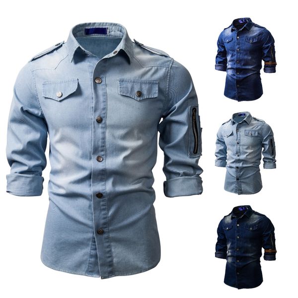 men's denim shirt long sleeve cowboy shirt blue denim jeans coat shirt solid men casual slim fit shirts, White;black
men's denim shirt long sleeve cowboy shirt blue denim jeans coat shirt solid men casual slim fit shirts, White;black
