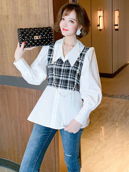 miuco personalized fashionable shirt stitching plaid vt fake two piec of versatile women's early autumn 2020 new, White
miuco personalized fashionable shirt stitching plaid vt fake two piec of versatile women's early autumn 2020 new, White