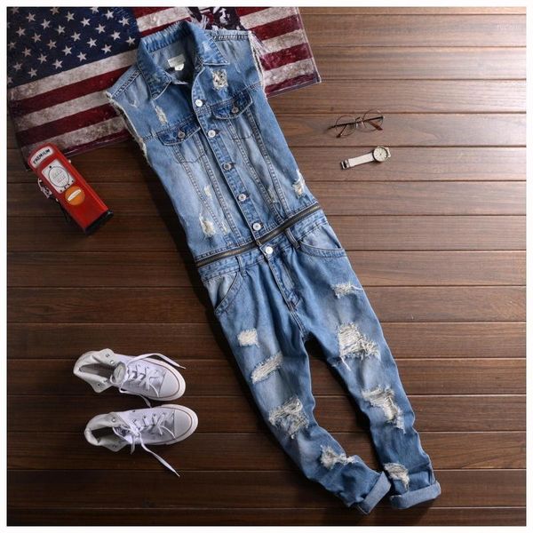 2017 new men's denim overalls men casual jeans jumpsuits for men with holes shorts sleeve denim overalls 0214071, Blue
2017 new men's denim overalls men casual jeans jumpsuits for men with holes shorts sleeve denim overalls 0214071, Blue