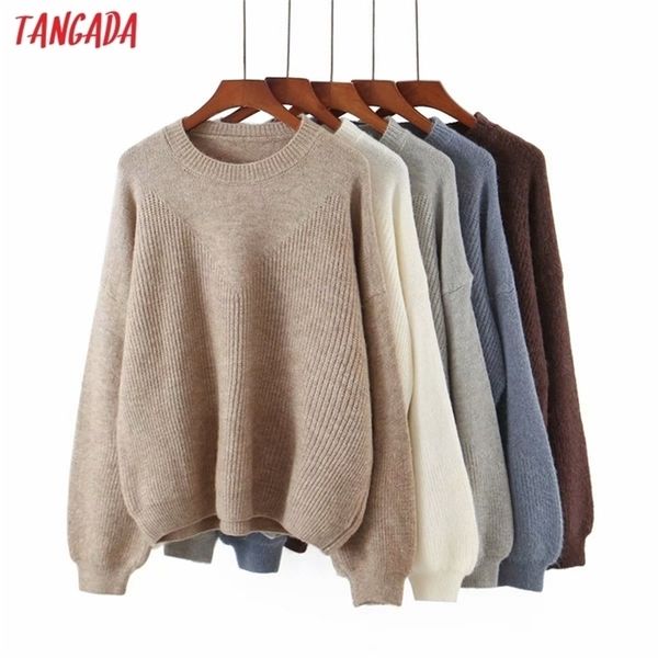 tangada women fashion solid oversized knitted sweater vintage long sleeve female pullovers chic qw40 201221, White;black
tangada women fashion solid oversized knitted sweater vintage long sleeve female pullovers chic qw40 201221, White;black